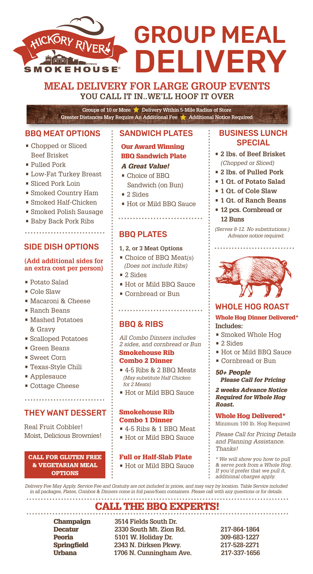 Group Meal Delivery Menu in Urbana, IL • Hickory River ...